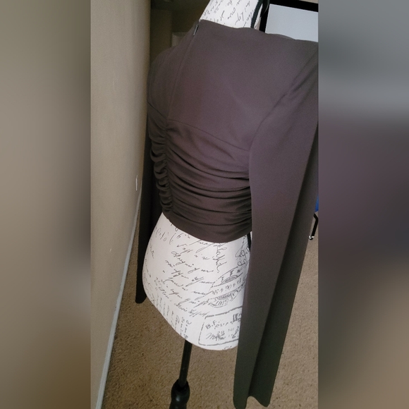 ZARA Brown Draped Shoulder Pad Top - Picture 3 of 7